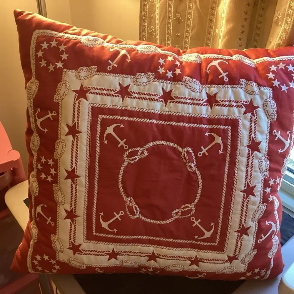Hand Cafted New With Tag. Nautical Red and Cream Throw Pillow